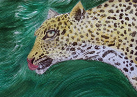 mixed media illustration of a leopard for a book of verses