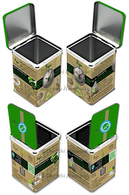 Side and interior views of Kiyoi Green Tea caddy package design