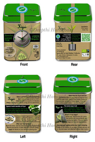Four panels of Kiyoi Green Tea caddy package design