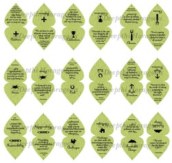Desgins of Kiyoi Green Tea bag tags with tea leaf readings