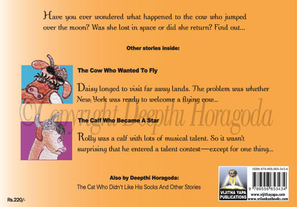 Back cover image of the children’s storybook The Cow Who Forgot To Jump and other stories by Deepthi Horagoda