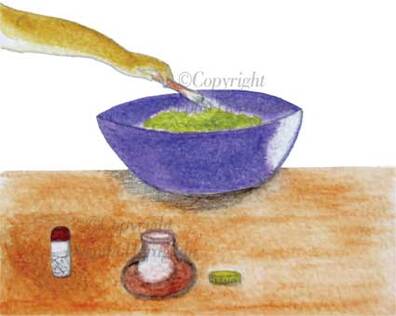 Illustration of making a Ceylon olive dessert illustrated with watercolours